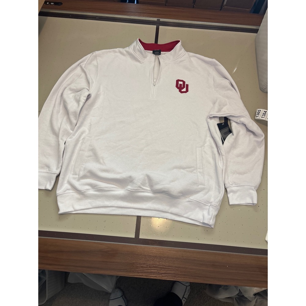 Colosseum Mens Oklahoma Sooners OU Quarter Zip Sweatshirt White XXL NWT